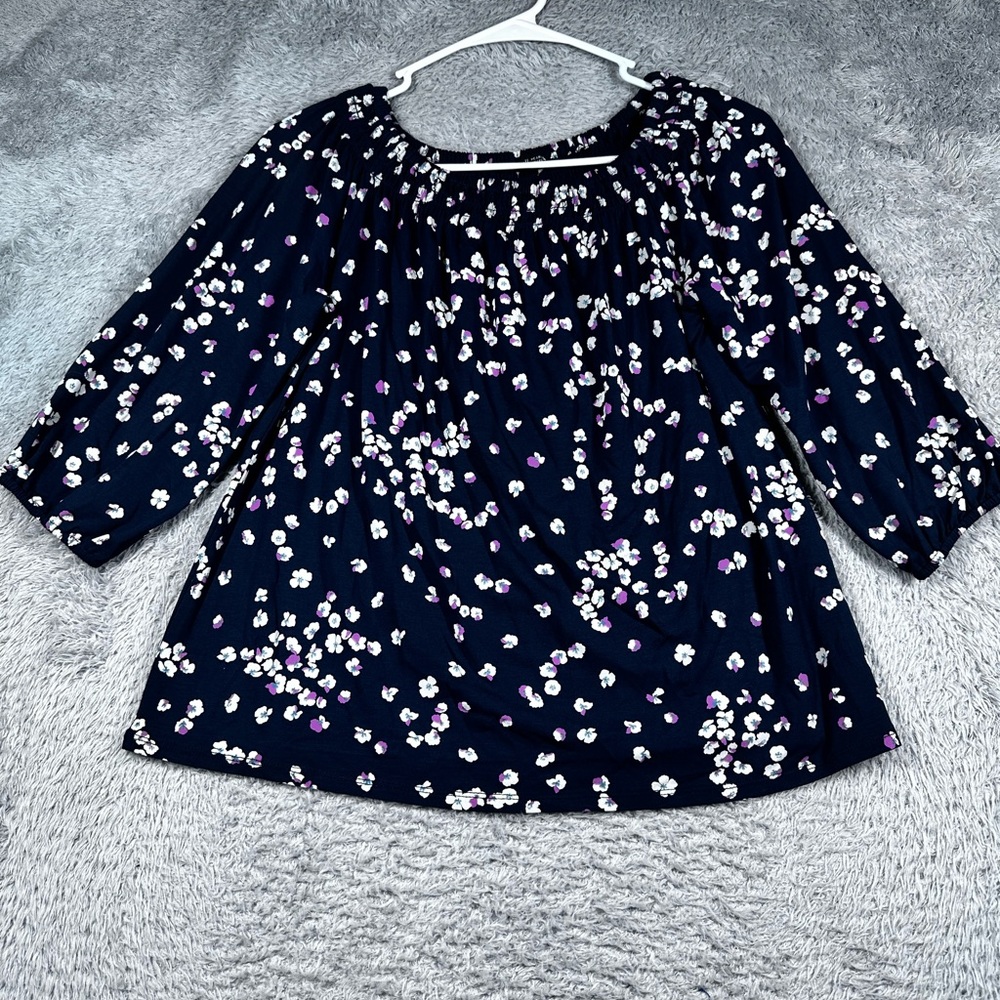 Floral Women's‎ Top - Navy and Purple